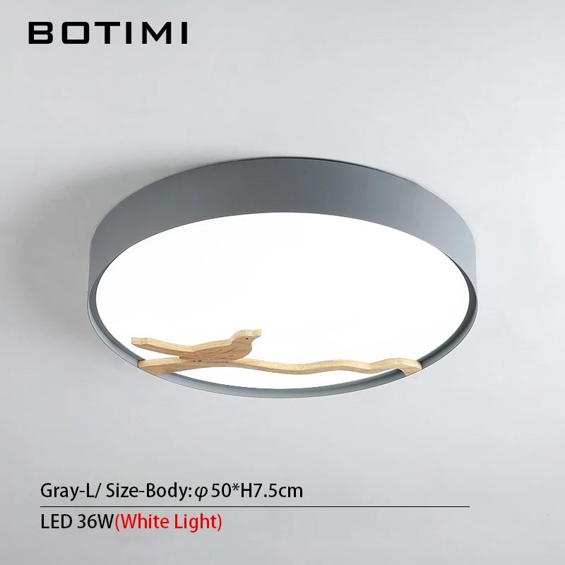 Gray-L-White Light BOTIMI, скандинавские деревянные декоративные светодиодные потолочные светильники для гостиной, 220 В, круглый металлический потолочный светильник, монтируемый на поверхность, осветительный прибор - Цвет корпуса: Gray-L-White Light