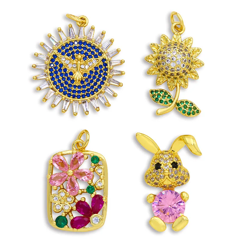 

OCESRIO CZ Brass Sun Flower Necklace Charms for Jewelry Making Wholesale DIY Crystal Charms for Jewelry Making Boho pdta307