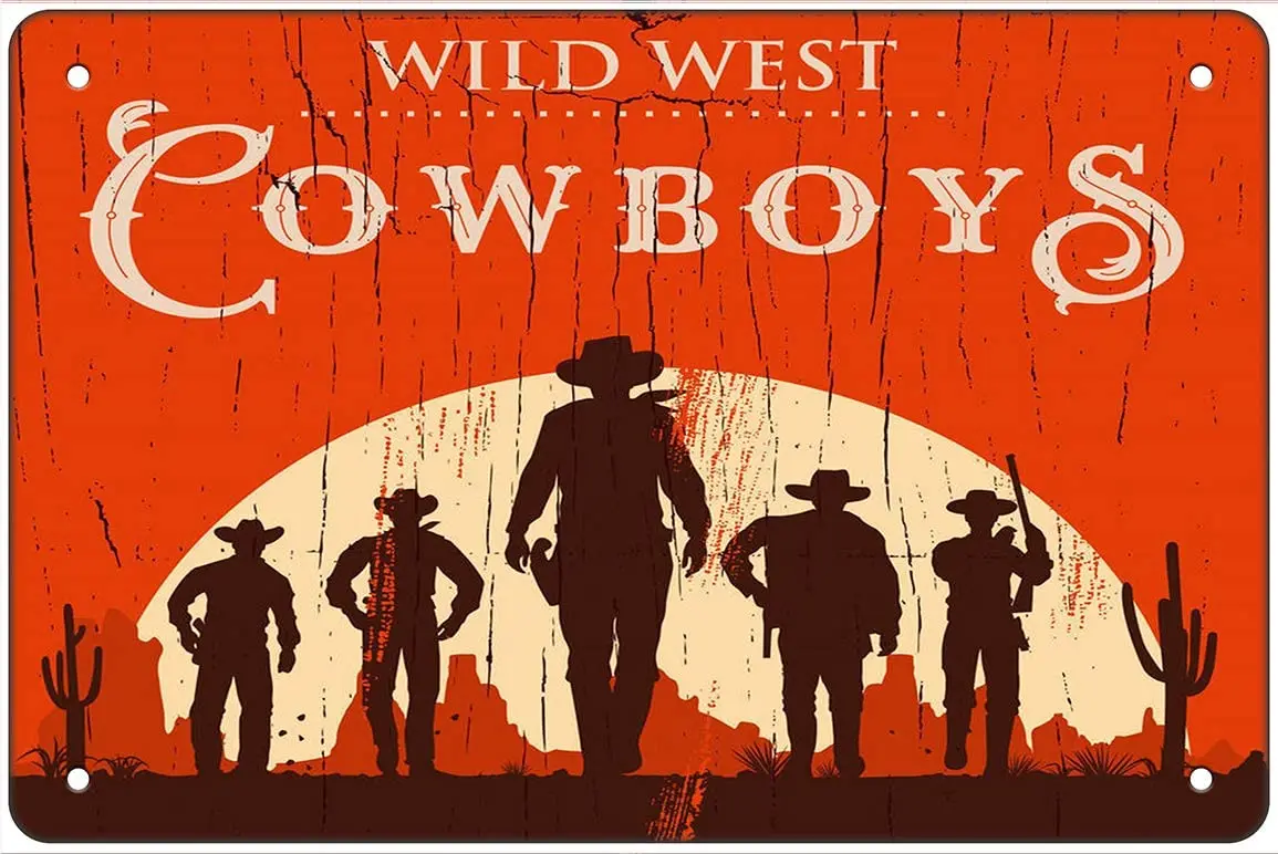 

Wild WEST Sign Western Desert Cowboy Vintage Metal Tin Sign Wall Sign Plaque Poster for Home Bathroom and Cafe Bar Pub