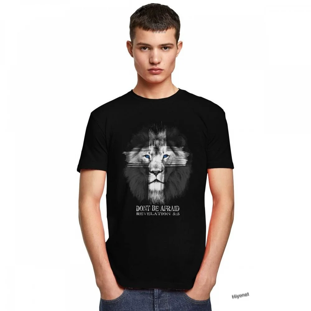 Футболка мужская с изображением Льва Иуды и Иисуса Креста смешная крутая