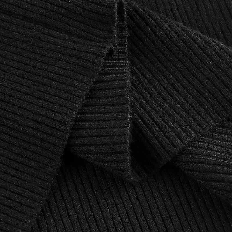 

2021 Spring Autumn Elegant Korean Chic Knitted Mini Sweater Dress Women V-neck Long Sleeve Basic Slim Black Vestidos