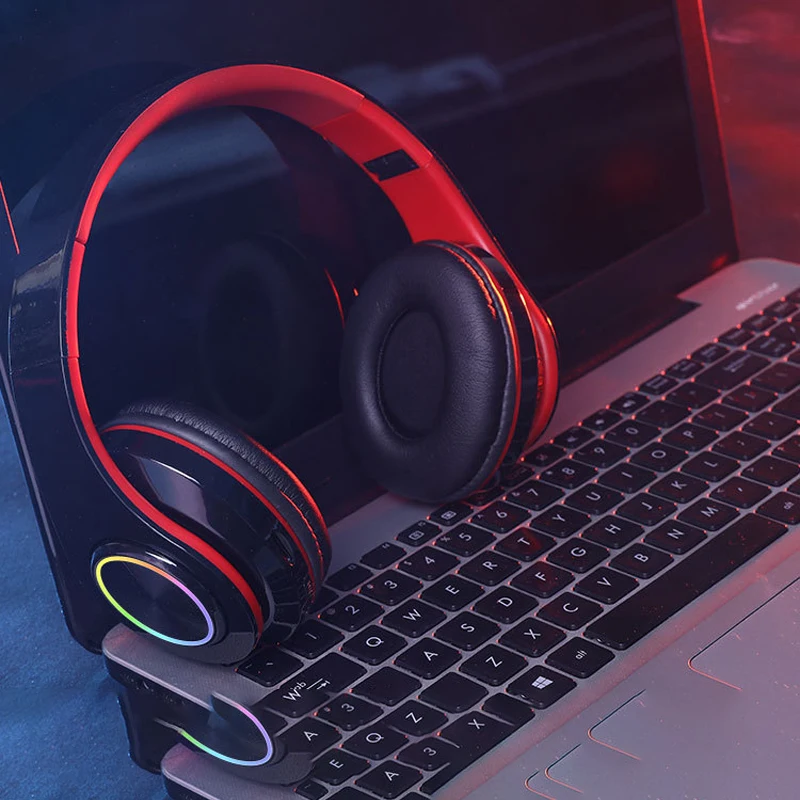 Цветной СВЕТОДИОДНЫЙ беспроводной Bluetooth наушники Hi-Fi стереонаушники гарнитура с шумоподавлением с микрофоном Встроенный слот для карт TF