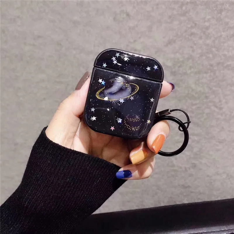 Прозрачный силиконовый чехол с квадратным кольцом и блестками для Airpods 1 2 Bluetooth