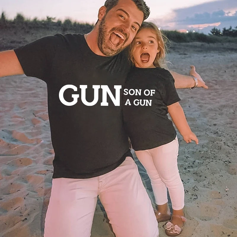Пистолет SON OF A GUN маленькая милая футболка для всей семьи летняя одежда папы и