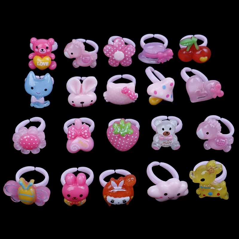 

20pcs Love Kids Cute Sweet Rings Design Flower Animal Fashion Accessories Girl Child Gifts Finger Rings Diy Craft Toys