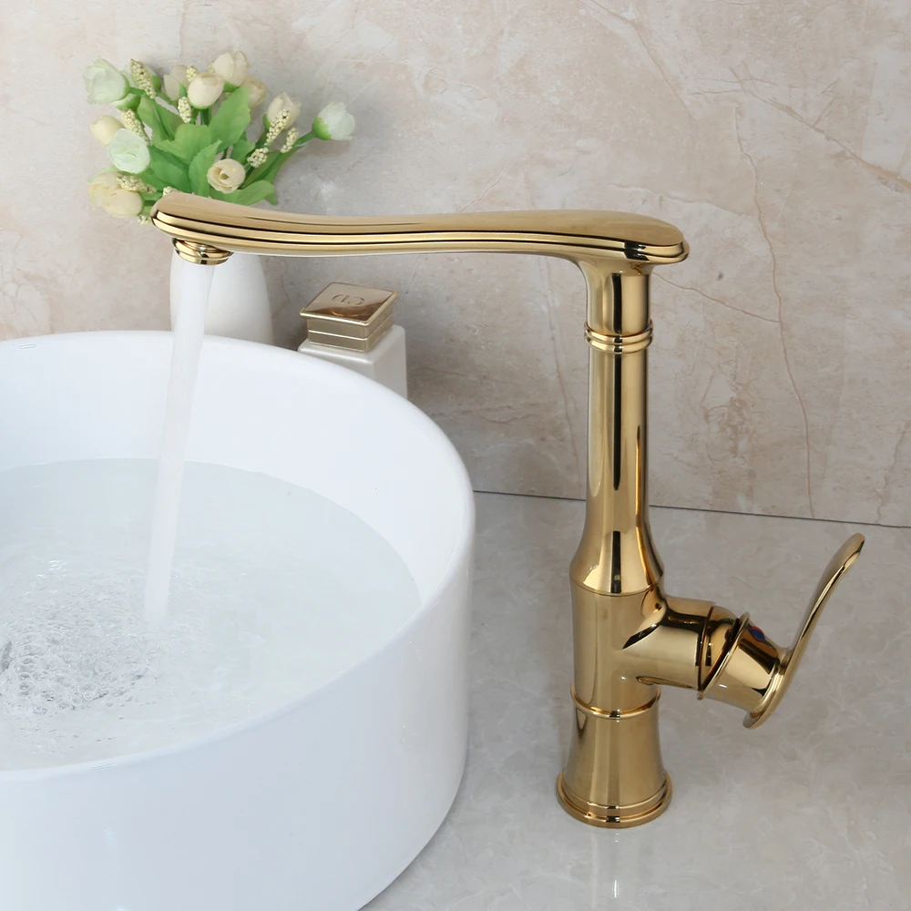 JIENI Golden Plated Kitchen Faucet Gold Brass Swivel Water Mixer Tap Sink Vegetable Washing Basin Brushed | Обустройство дома