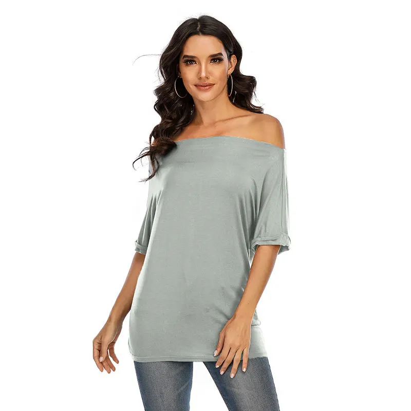 

2021 Summer Pure Cotton Short-sleeved New Off-shoulder T-shirt One-shoulder Crop Top Women's Clothing Summer Plus Size