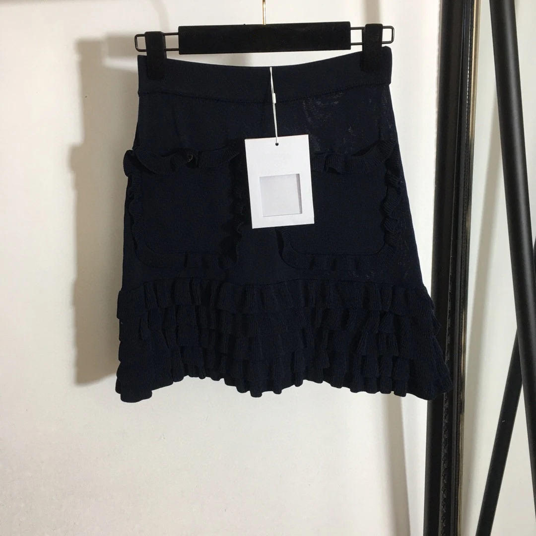 

High Quality Luxury Autumn and Spring Women Ruffled High Waist Slim-fit Temperament Wool Knitted Skirt