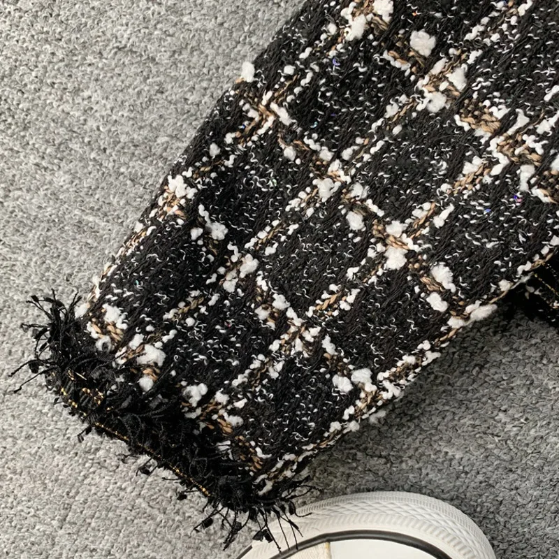 

New Autumn Winter Vintage Tweed Jacket Coat Women Small Fragrance Patchwork Korean Woollen Cropped Coats Elegant Short Outerwear