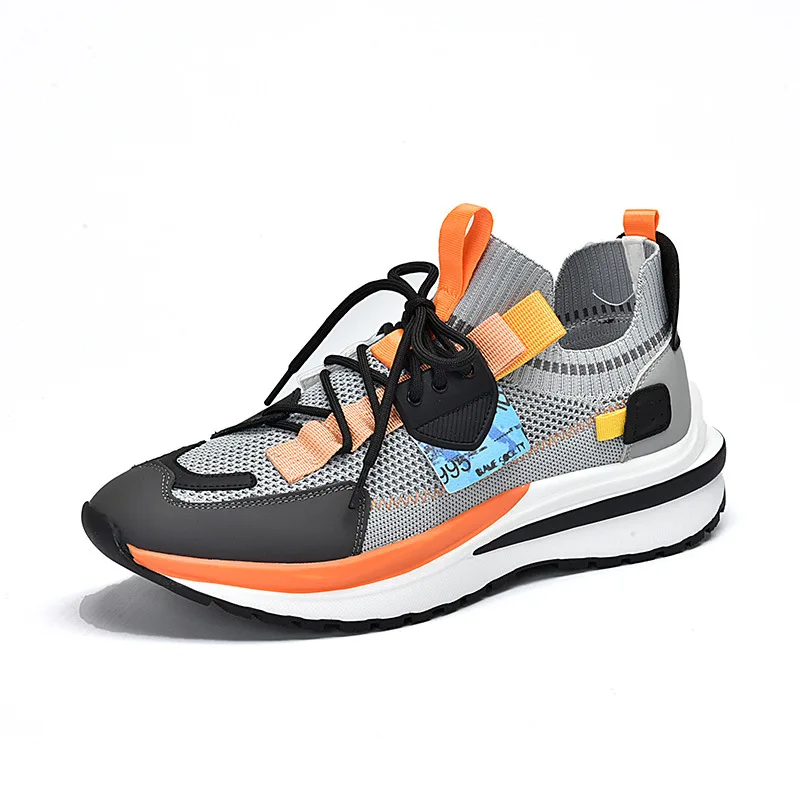 

Genuine Leather with Sock Sneakers Men Fashion Shoes Summer Breathable Shoes 2021 Autumn Male Comfortable Sneakers Wedges
