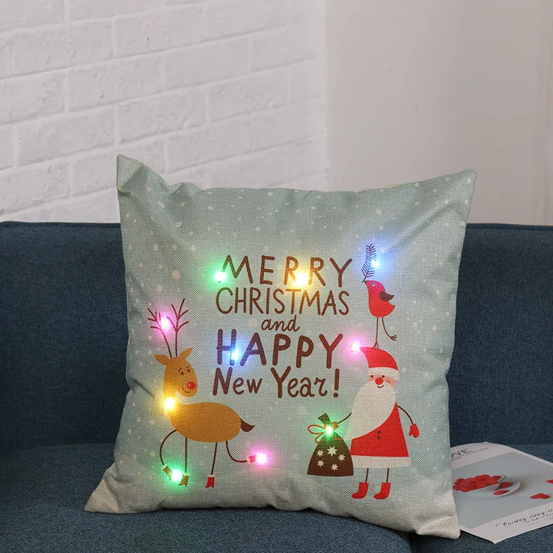 

Christmas House Wreath LED Light Cushion Cover 45*45cm Cotton Linen Pillow Covers Home Decor Sofa Cushions Pillow Cases KD-0582