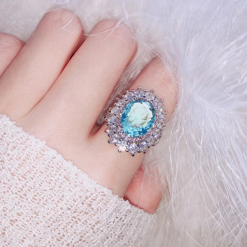 Best selling new blue crystal zircon ring women's inlaid topa color jewelry | Украшения и аксессуары