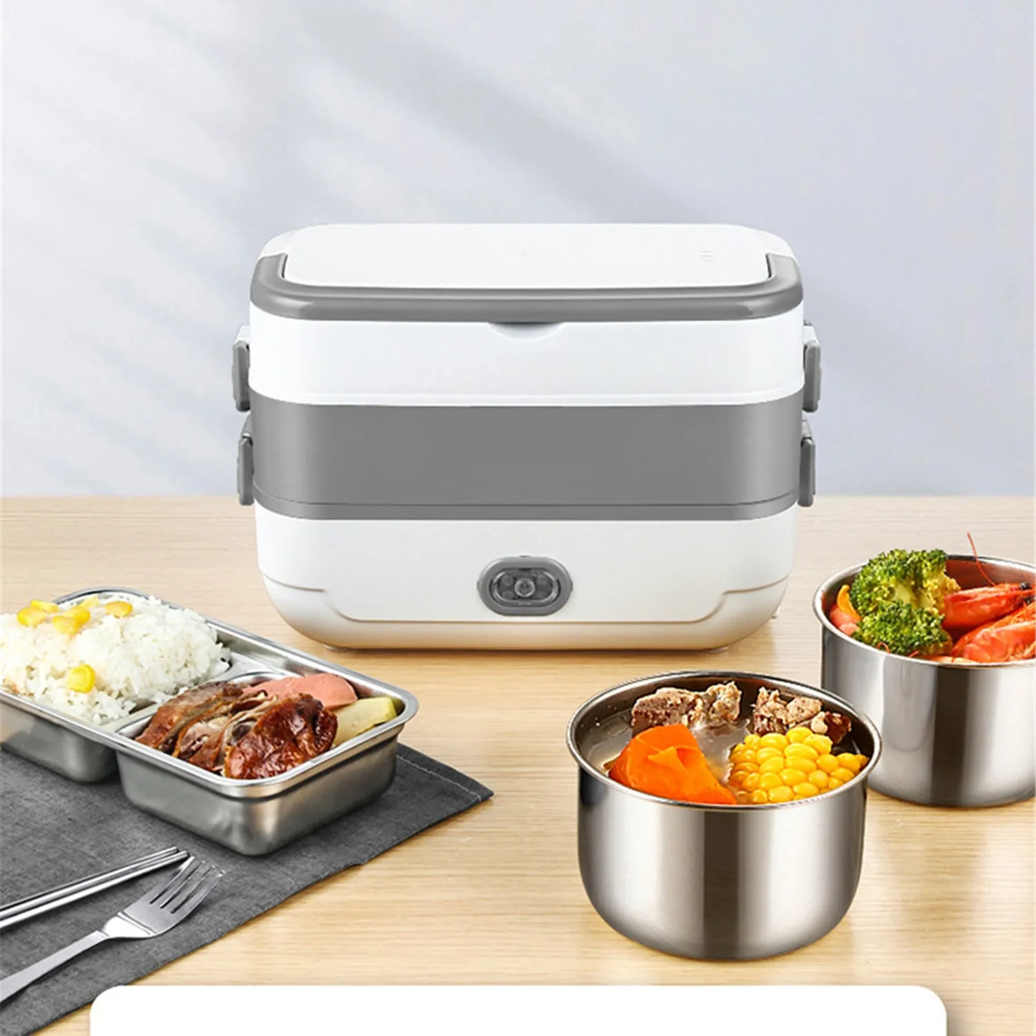 

Multifunction Electric Lunch Box Double Stainless Steel Liner Insulation Portable Steam Heat Electric Rice Cooker Office