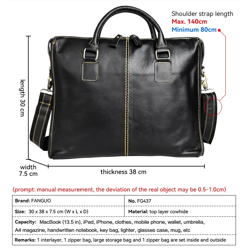 Luxury Genuine Leather Men Briefcase Handmade Laptop Bag 13.5'' PC Computer Bag Cowhide Male Friefcase Cow Leather Male Bags