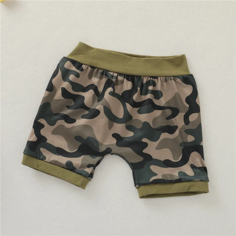 

2Pcs Newborn Baby Boys Breathable Cotton Clothes Set,Cool Letter Print Short Sleeve O-neck Romper+Camouflage Short Pants,0-2Year