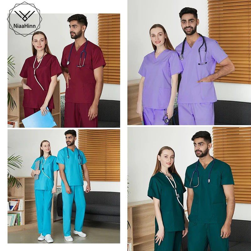

v-neck solid color hygiene suit scrub short-sleeved ladies care scrub pet work clothes nutritionist suit lab work spa uniform