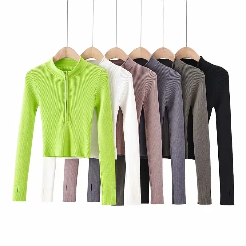 Neploe Woman Sweater High Neck Zipper Pullover Women Basic Cropped Tops Winter Spring Fashion Clothing Korean Sweaters 2021 | Женская