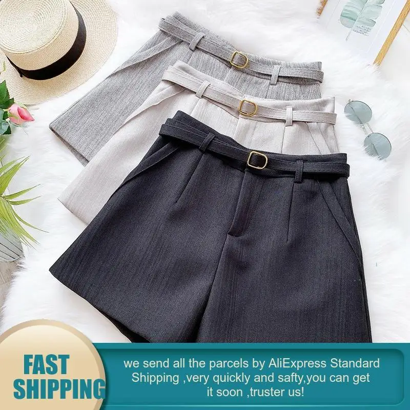 Весенние летние шорты женские повседневные широкие с высокой талией корейские