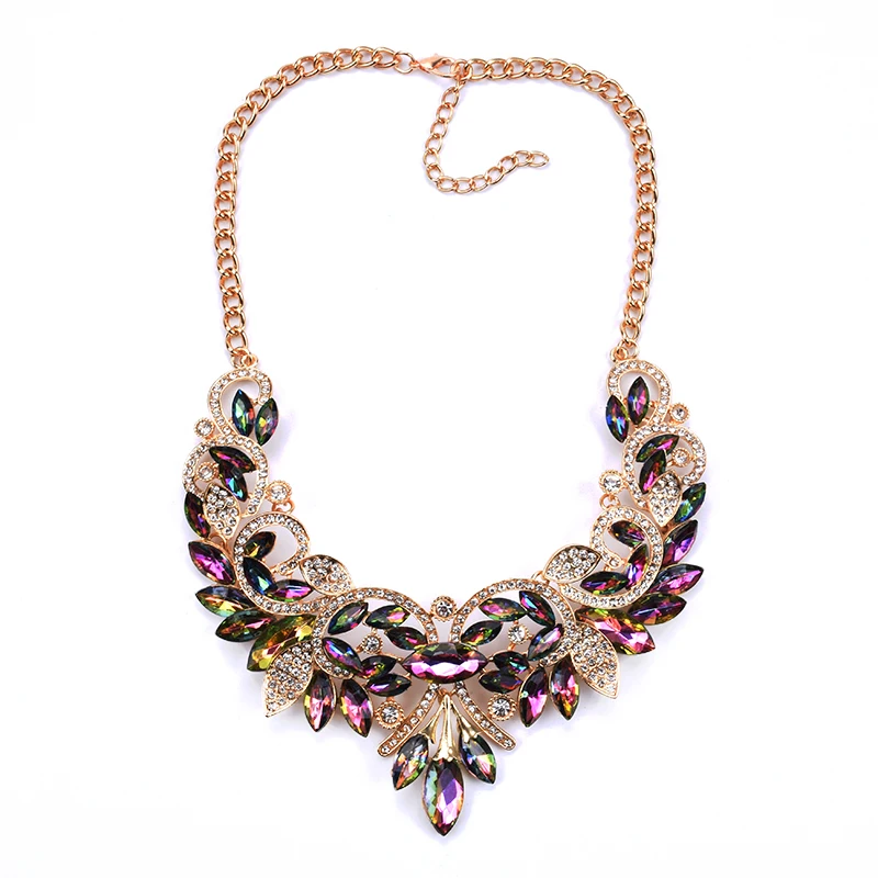 2017 Люксовый Бренд AB Блеск Хрустальный Цветок Цепь Choker Заявление Ожерелья