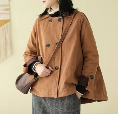 caramel colour Новинка года. Одноцветные двубортные винтажные женские топы. Зимние Модные свободные повседневные женские куртки всех размеров - Цвет: caramel colour