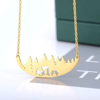 stainless steel gold forest pendant necklace for women fashion simple pendant necklaces jewelry friends cute gift collier femme