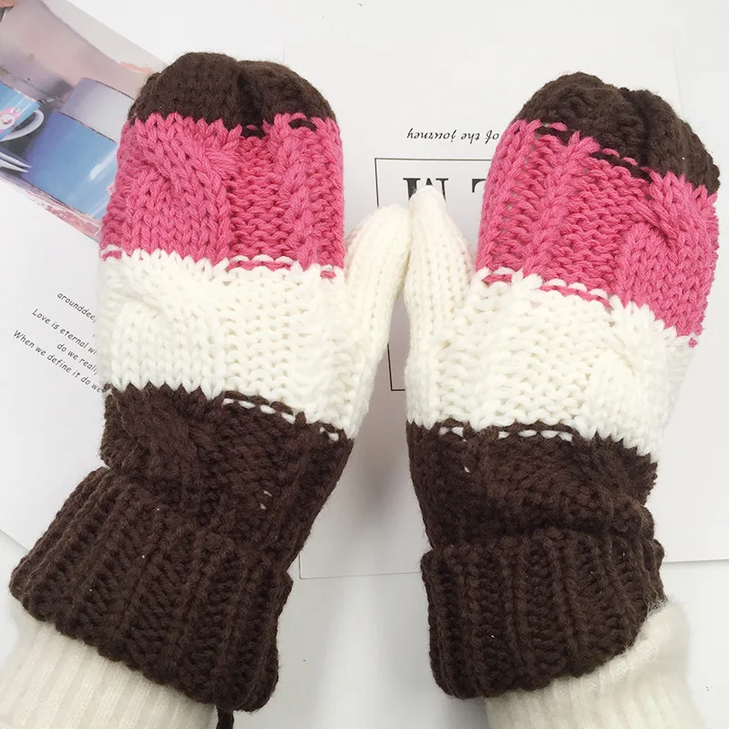 Новые зимние подвесные шейные перчатки для девочек и мальчиков, Модные цветные полосатые теплые варежки, вязаные шерстяные перчатки, аксес...
