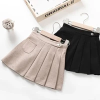 kids girls pleated skirts 2021 new arrival children princess black apricot casual skirt with pocket autumn winter clothes 12m 5y