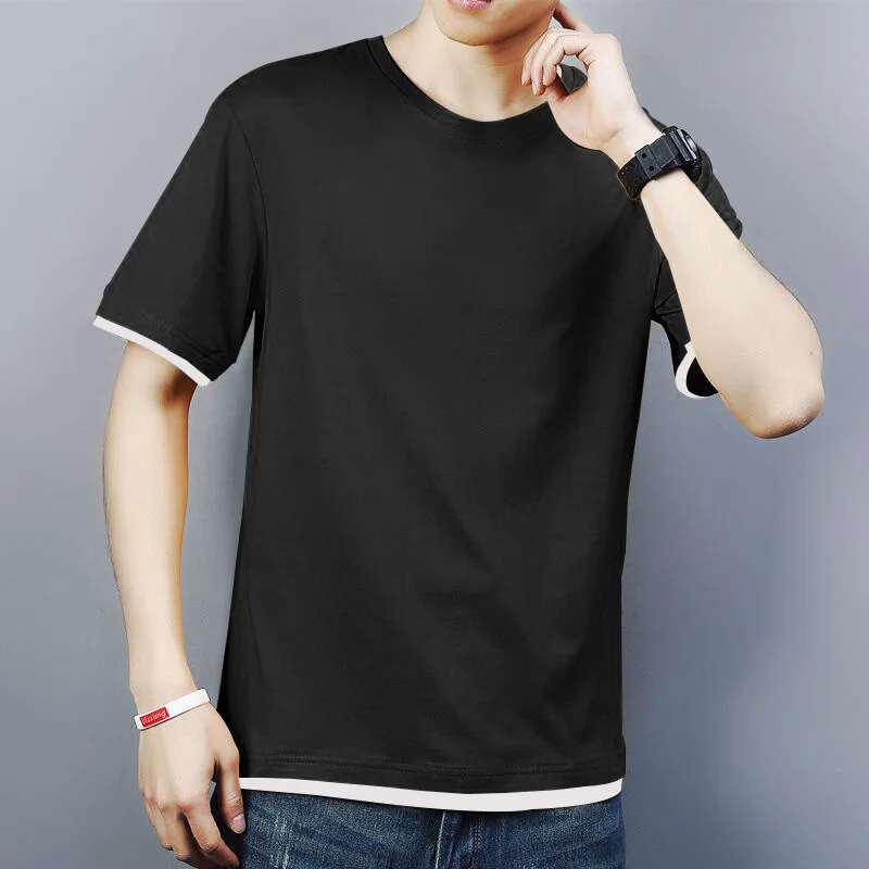 

2021 new men's T-shirt summer personalized picture printing round neck fashion color contrast trend comfortable sports T-shirt
