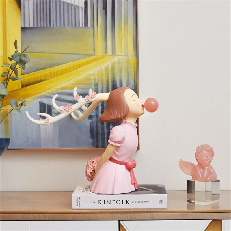 

[HHT] Nordic european style Antlers deer Bubble Girl Desktop Ornaments Living Room Modern Home Decoration Resin decor sculpture