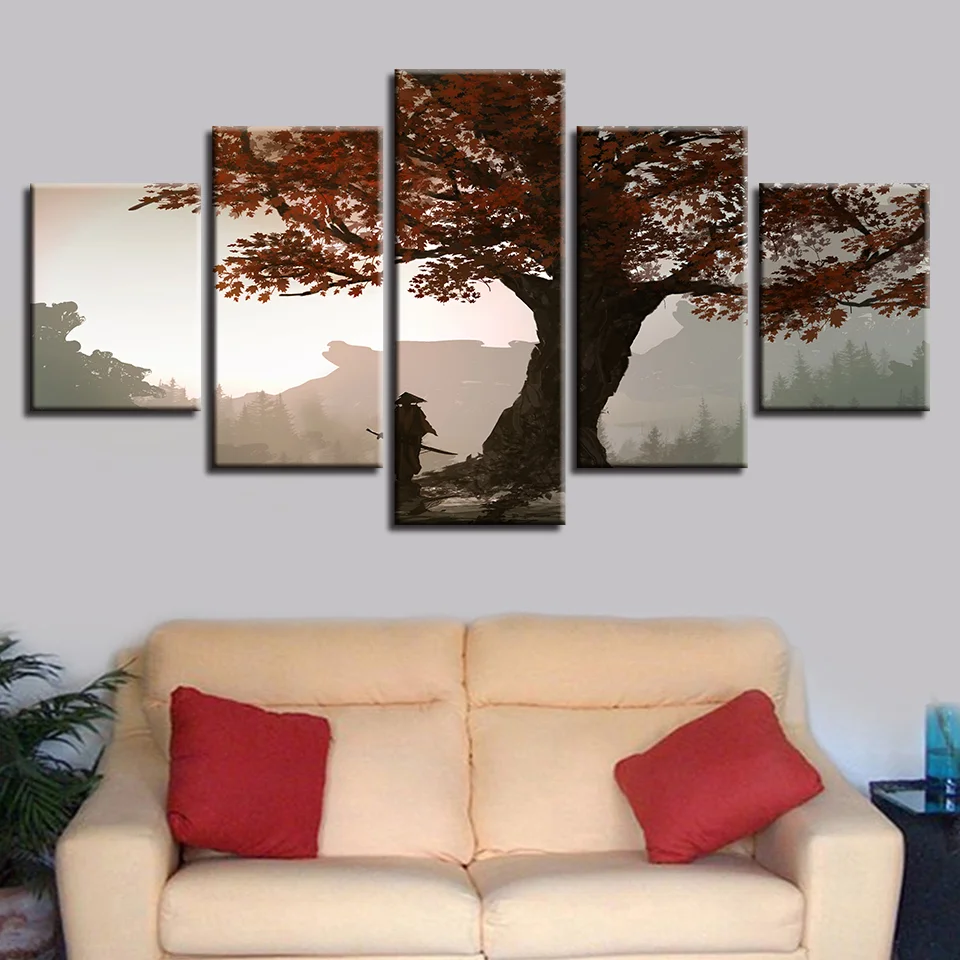 

5 Pieces Canvas HD Prints Modular Pictures Samurai Anime Paintings Wall Art Maple Tree Poster Living Room Home Decor