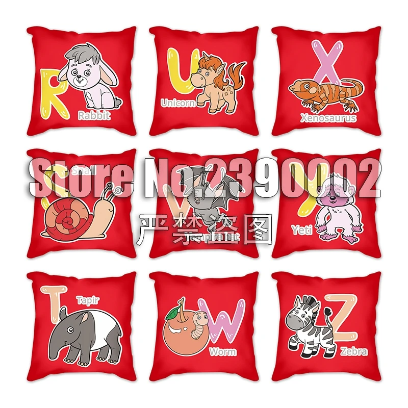 

Cartoon Animals Letter Pillow 45*45cm Red English Alphabet white Cushion Cover Polyester Decoration Cojines Decorativos Sofa