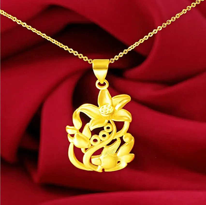 

Hi wedding lotus fish 24K Gold Pendant Necklace for party Jewelry with Chain Choker Birthday Gift girl