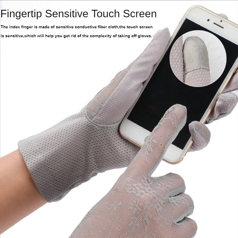 

Summer Women Sexy Hollow Lace Sun Protection Sunscreen Driving Cycling Gloves Touch Screen Anti-UV Mesh Breathable Thin Ice Silk