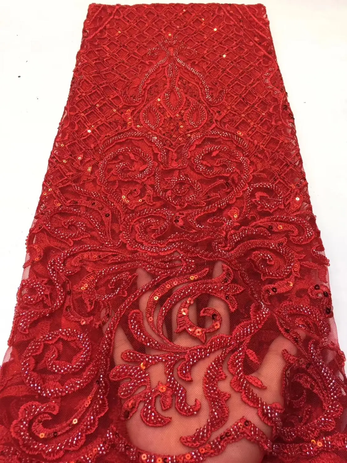Французская Кружевная Ткань 5yds/pce, красная бусина, блестки, вышивка, ажурная ткань, женские роскошные эксклюзивные вечерние яркие платья, новинка