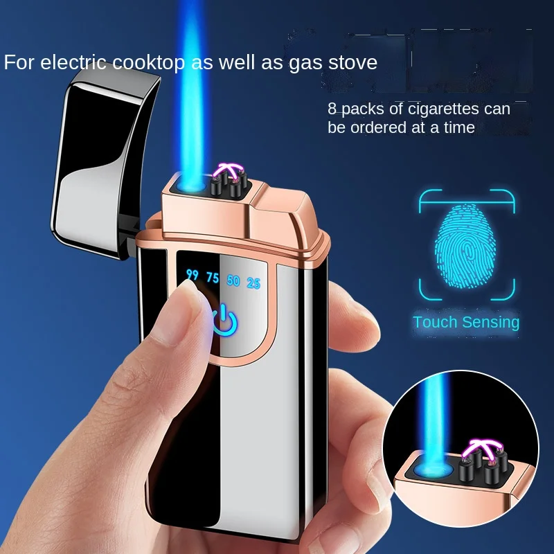 

Gas-electric Dual-purpose Lighter, Inflatable Windproof, Touch Induction Charging Double Arc Lighter Smoking Accessories