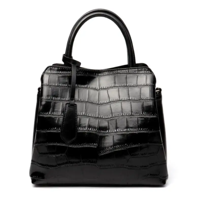 

LINWO 2021 Noble Women Glossy Genuine Leather Handbag Large Capacity Tote Bag