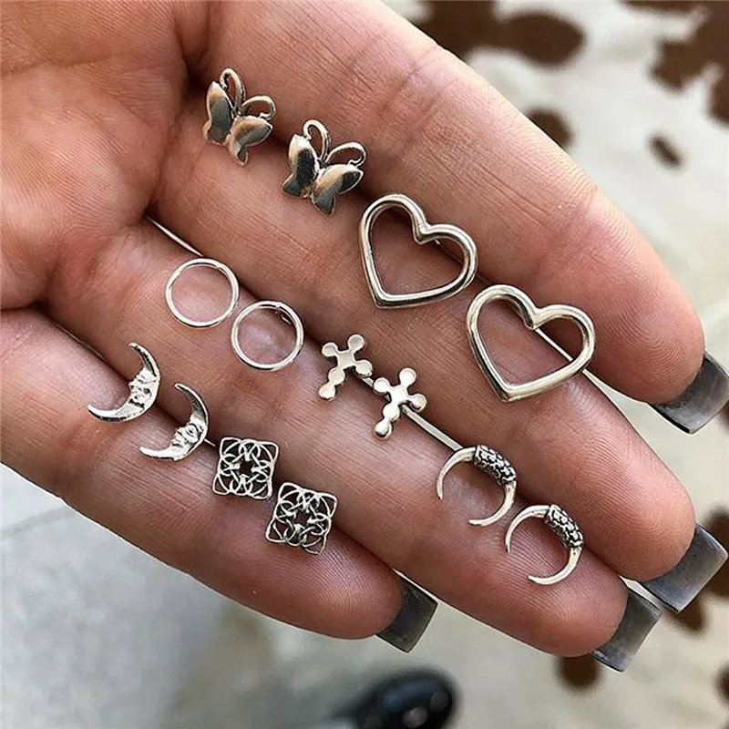 

Модные Винтажные серьги-гвоздики в форме бабочки для женщин и девушек, 7 пары/уп., ювелирные изделия в виде Луны, Креста, сердца, круглые серьг...