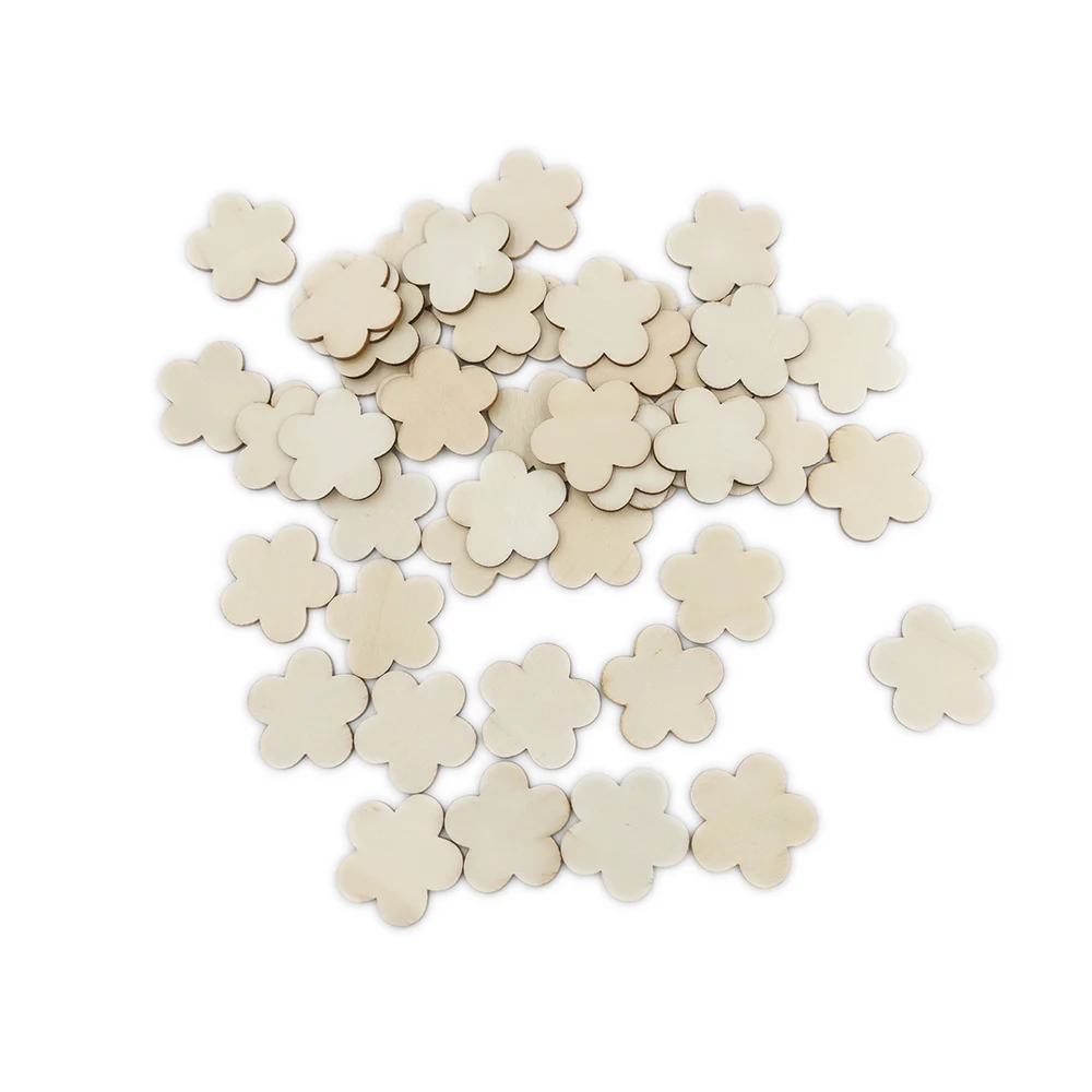 

50pcs 40mm Wooden Plum Flower Blossoms Shape Unfinished Cutout Chips for Board Game Pieces Arts Crafts Projects Ornaments
