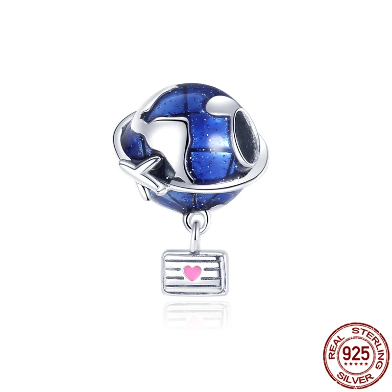 

HOT SALE 100% 925 Sterling Silver Earth And Suitcase Dangle Charm Beads Fit Original Pandora Bracelet Pendant Necklace Jewelry