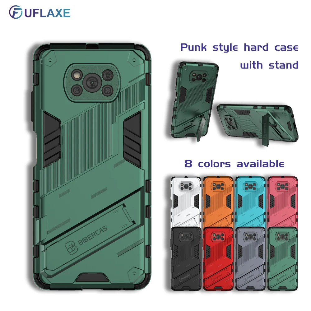 

Shockproof Casing for Xiaomi Poco X3 Pro NFC Poco X3 GT Poco M3 Pro 5G Poco F3 GT Punk Back Cover Hard Case with Kickstand