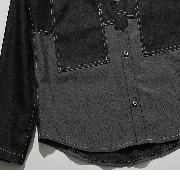 Рубашка-карго Мужская джинсовая модная повседневная Уличная блуза из денима со