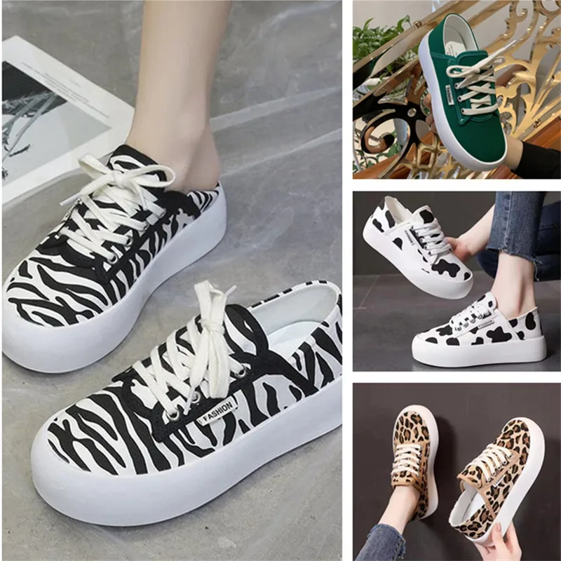 

Multicolor Choose Women's Flat-soled Canvas Shoes Thick-soled Casual Leopard Print Vamp Low-top Shoes for Students' Daily Wear