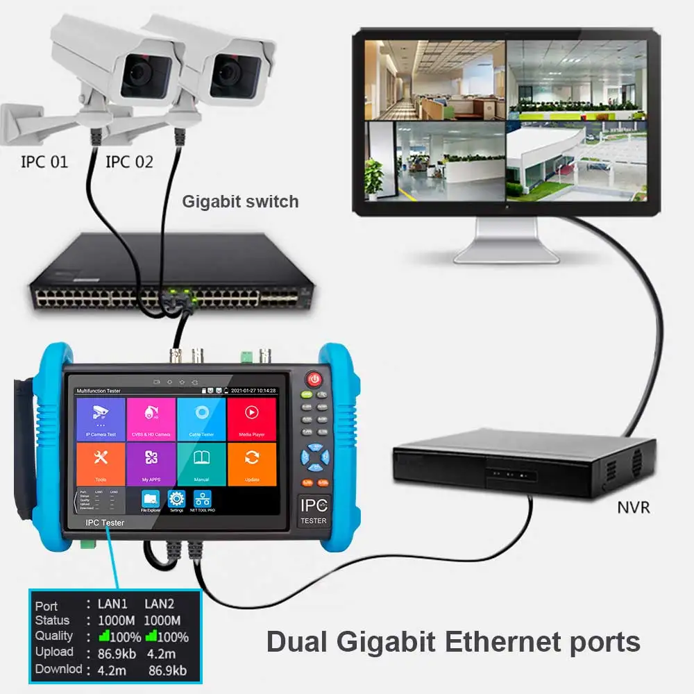 NOYAFA Улучшенный телефон тестер IP-камеры 7-дюймовый сенсорный экран IPS H.265 4K Wi-Fi