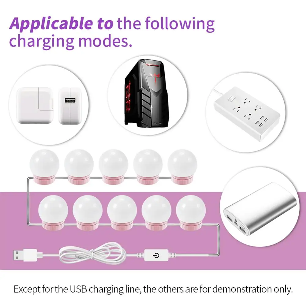 

LED Makeup Mirror Light Bulb Hollywood Vanity Lights Stepless Dimmable USB Wall Lamp 6 10 14Bulbs Kit for Dressing Table