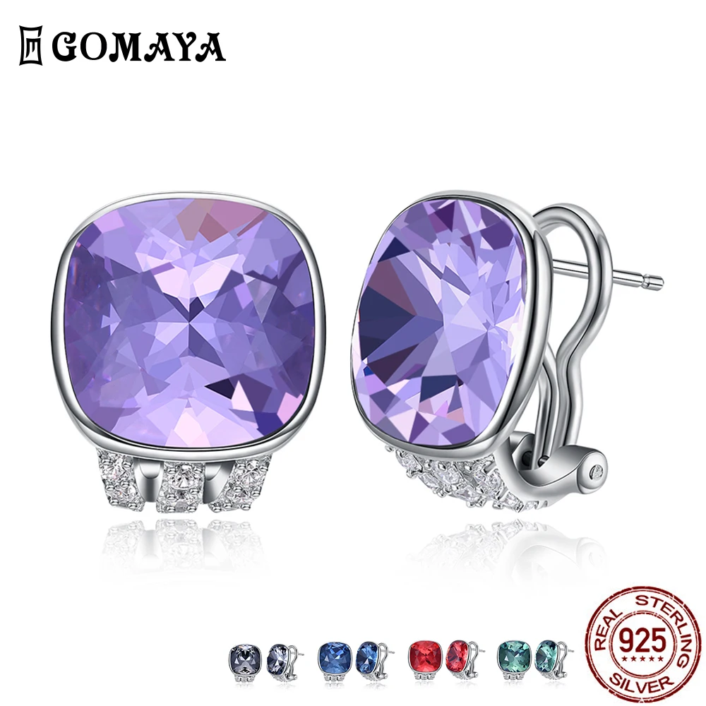 

GOMAYA 925 Sterling Silver Colorful Simple Women Earrings Five Colors Austria Crystal Fine Jewelry New Listing Birthday Gift