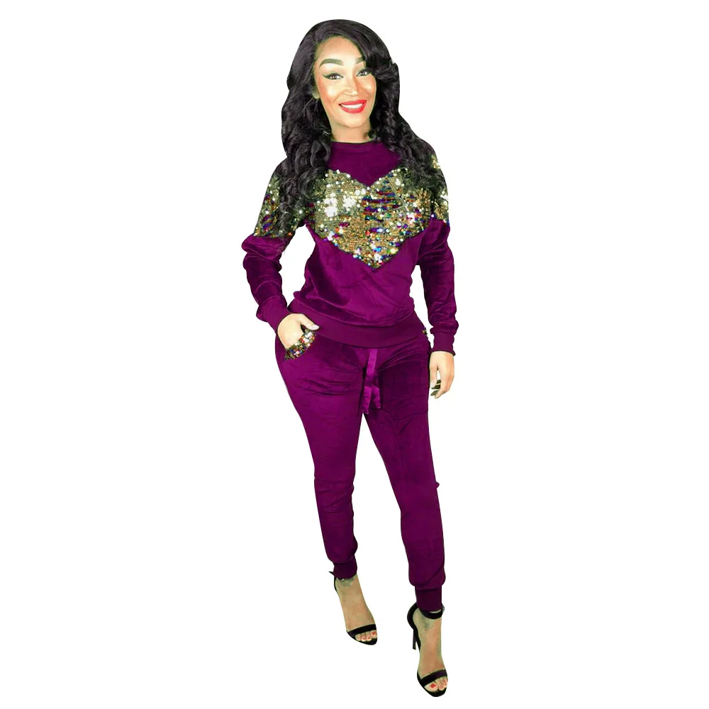 Женский Повседневный костюм с блестками толстые топы и брюки теплая одежда на