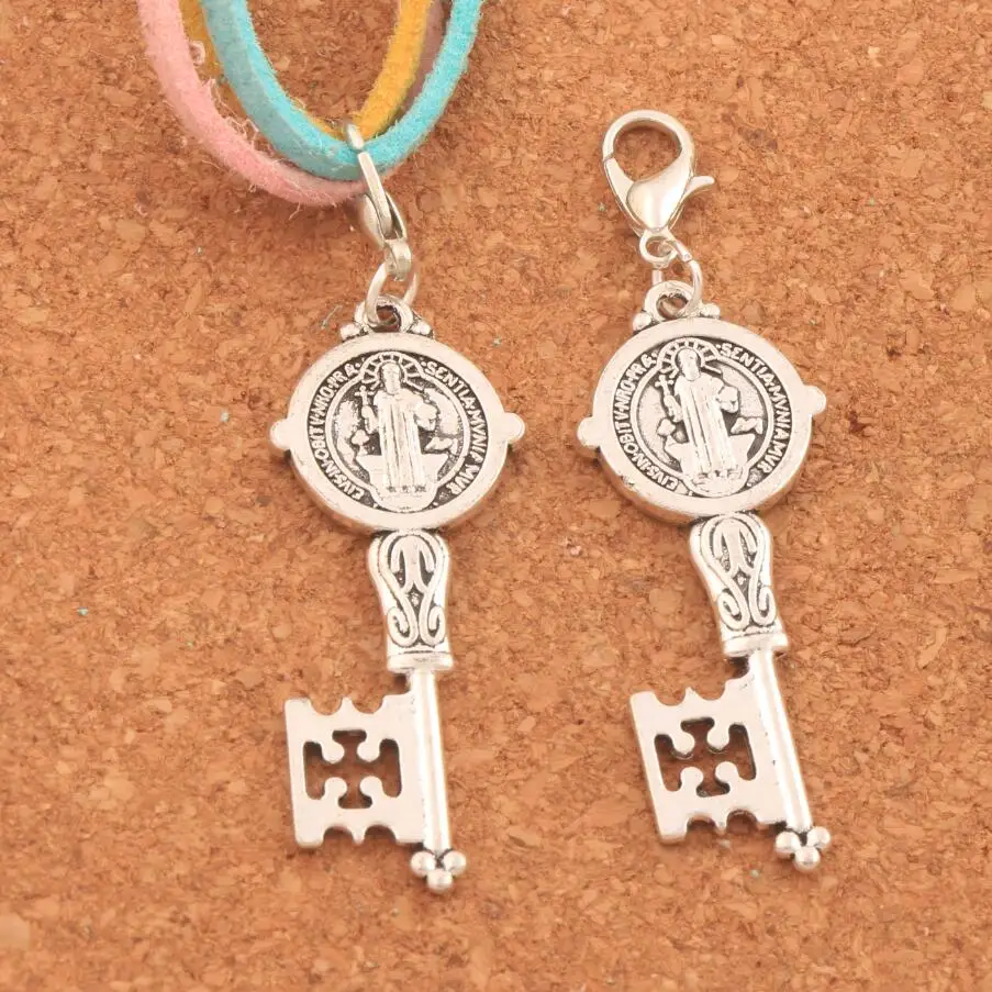 

60PCS Zinc Alloy Saint Benedict Medal Cross Smqlivb Key Clasp European Lobster Trigger Clip On Charm Beads c1686 55.3X16.4mm