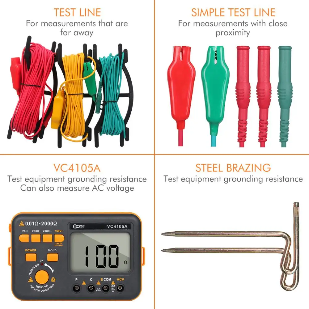 Цифровой измеритель сопротивления заземления EONE VC4105A тестер 750 Ом в измерение