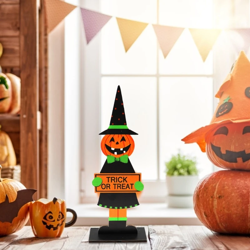 Деревянные настольные украшения на Хэллоуин с высокой шляпой в виде тыквы трюк