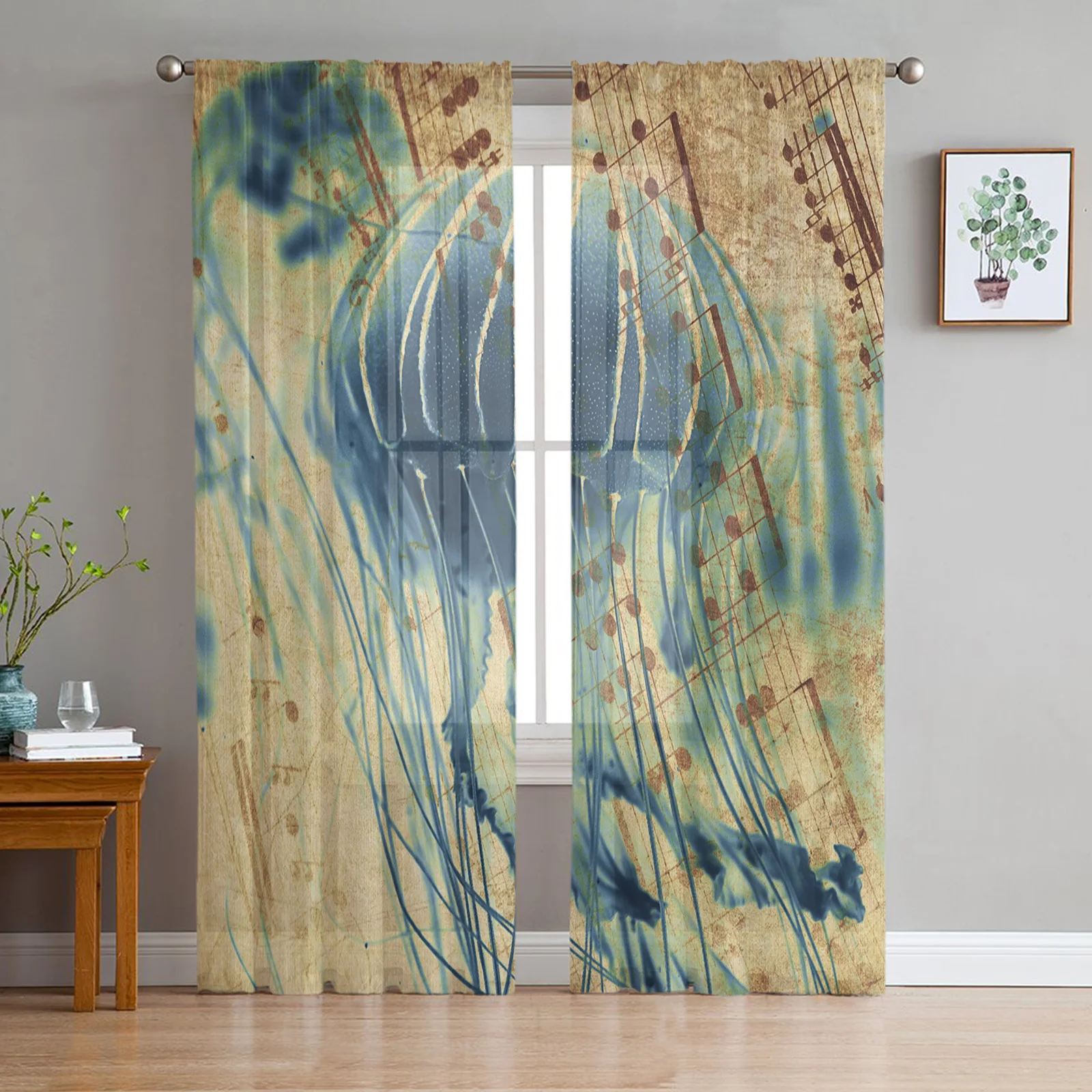 Ретро музыкальные прозрачные шторы в виде Медузы для гостиной спальни кухни